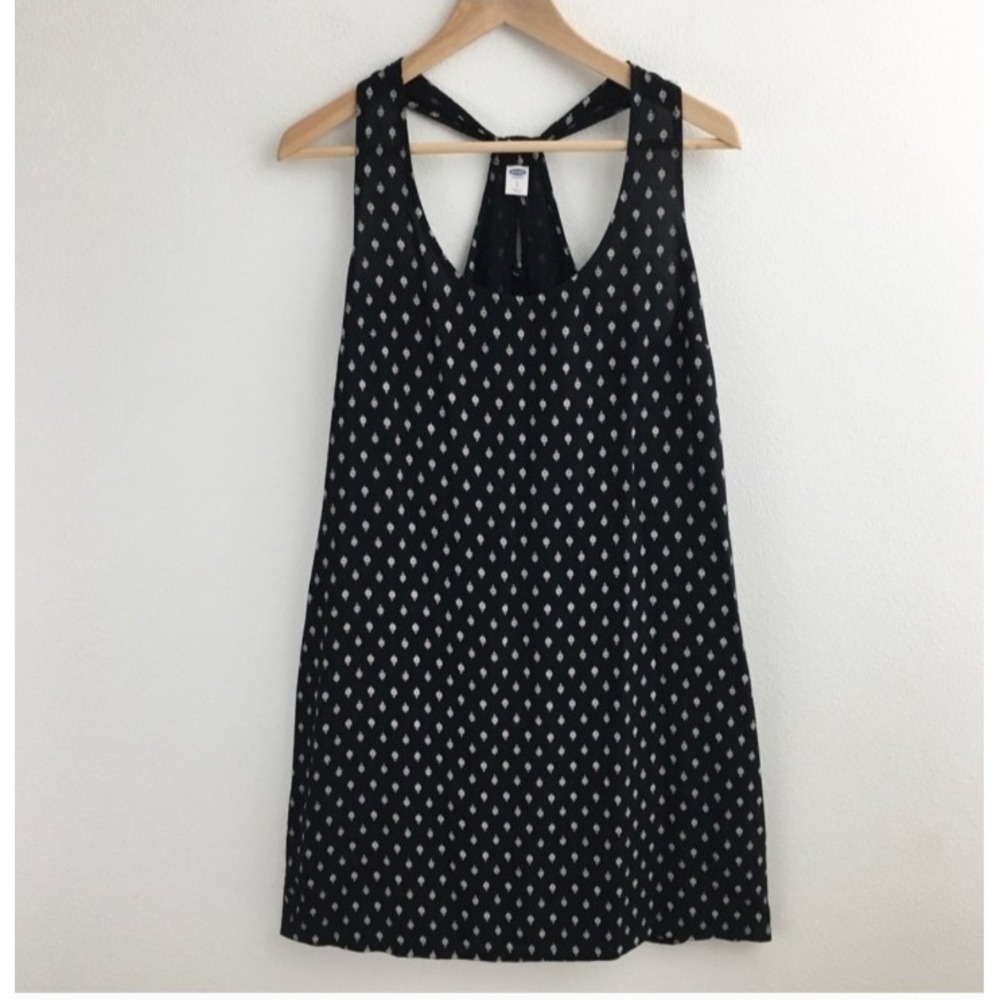 Old Navy Women's Sleeveless Swing Dress Black White Diamond Print Size Large